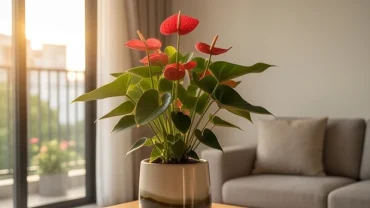 Chậu cây cảnh trong nhà đơm hoa rực rỡ giúp giải đáp thắc mắc cây ra hoa là điềm gì trong phong thủy