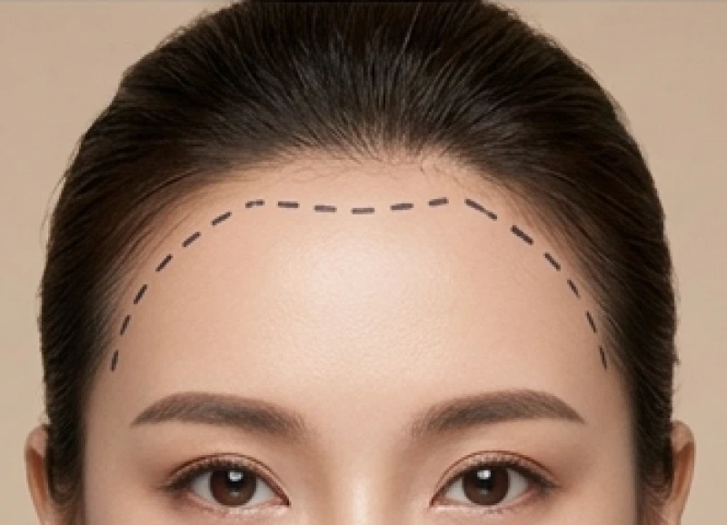 Bác sĩ thẩm mỹ đang thăm khám và vẽ đường định hình chân tóc mới để hạ viền trán cho khách hàng có tướng trán dô