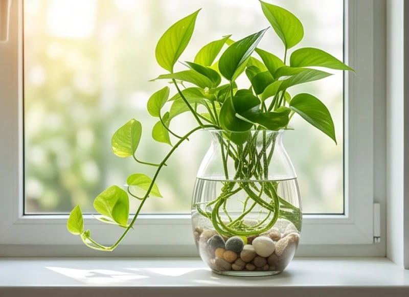 Chậu cây Trầu Bà Đế Vương Xanh thủy sinh trang trí trong nhà