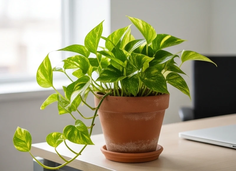 Cây để bàn hợp tuổi Tý: Hướng đặt nam nữ & định lượng nước 7 Những chiếc lá Trầu Bà đốm vàng thả dáng uyển chuyển hợp với sự tĩnh tại của người tuổi Canh Tý