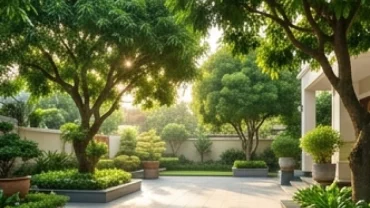 Khuôn viên sân vườn ngập tràn ánh nắng với các loại cây bóng mát hợp tuổi Sửu mang lại vượng khí