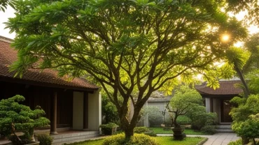 Khoảng sân trước nhà rợp bóng cây phong thủy xanh tốt mang lại sinh khí dồi dào cho gia chủ tuổi Thìn