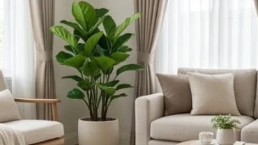 Cây trồng trong nhà hợp tuổi Mùi xanh tốt đặt ở góc phòng khách, mang lại vượng khí và tài lộc cho gia chủ