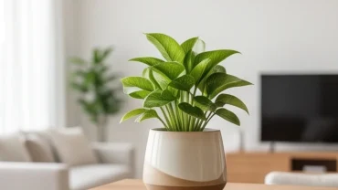 Chậu cây cảnh xanh tốt đặt trong phòng khách đại diện cho cây trồng trong nhà hợp tuổi tuất giúp mang lại tài lộc