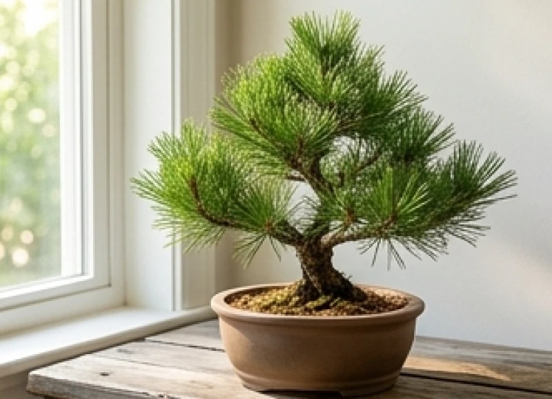Chậu cây tùng bách nhỏ đặt trên bàn tượng trưng cho sức sống mãnh liệt của mệnh Tùng Bách Mộc