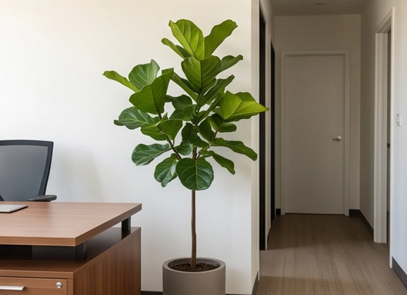 Hướng bàn làm việc hợp tuổi Dần: Chi tiết 5 nấc tuổi & hóa giải 9 Chậu cây xanh lớn đặt giữa lối đi và bàn làm việc để che chắn luồng khí xấu từ bên ngoài