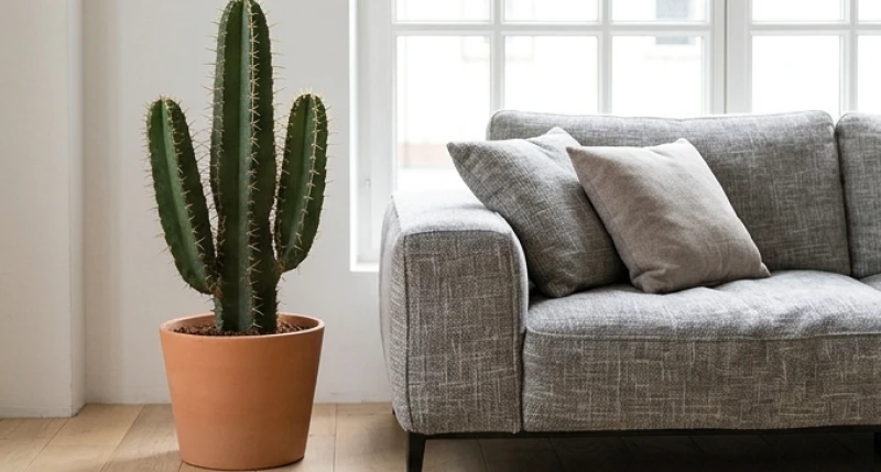 Chậu cây xương rồng cỡ lớn nhiều gai nhọn đặt ngay cạnh ghế sofa cản trở vượng khí
