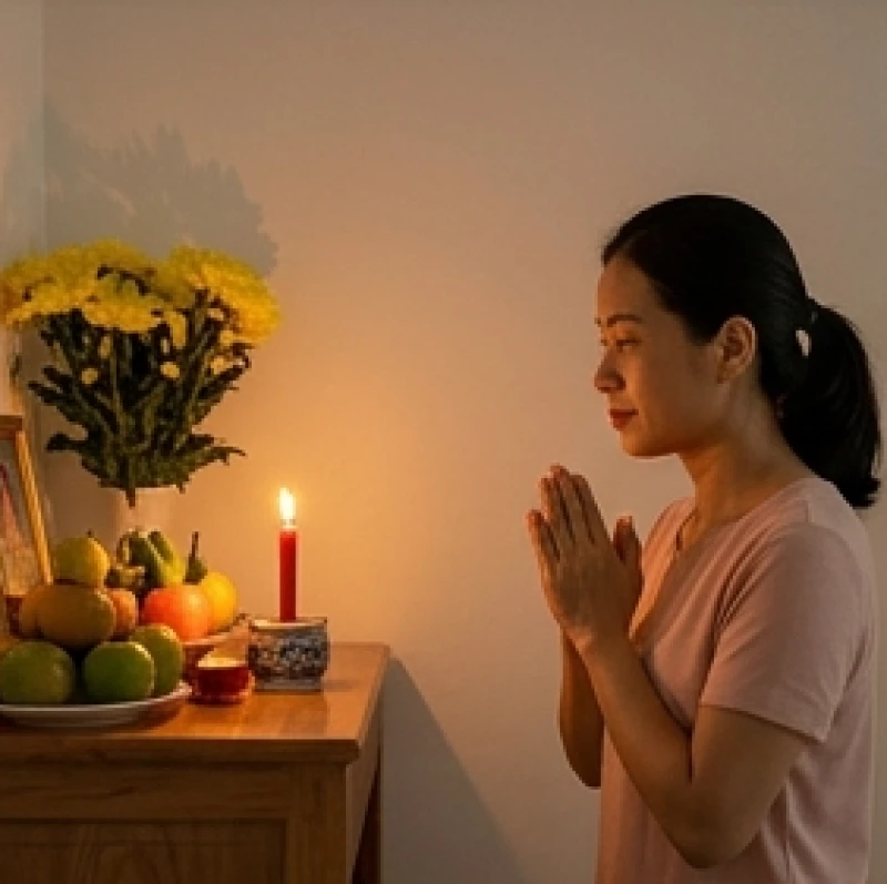 Tử vi tuổi Kỷ Hợi 2019 năm 2027: Chi tiết sao hạn cho bé 8 Người mẹ chắp tay thành tâm khấn vái cầu bình an và sức khỏe cho gia đình trước mâm lễ nhỏ ấm cúng