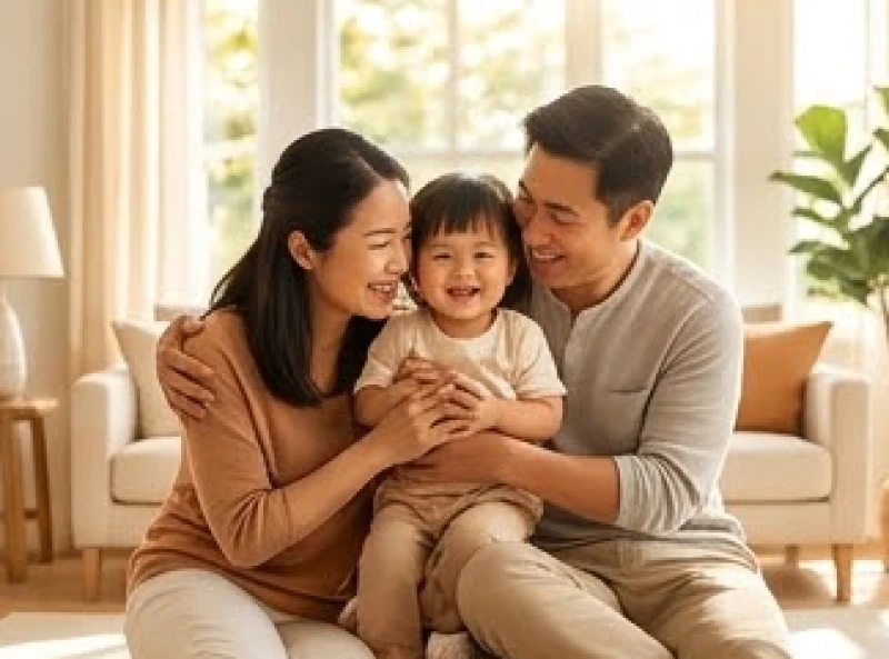 Gia đình nhỏ hạnh phúc quây quần bên nhau trong một buổi chiều ấm áp ngập tràn niềm vui