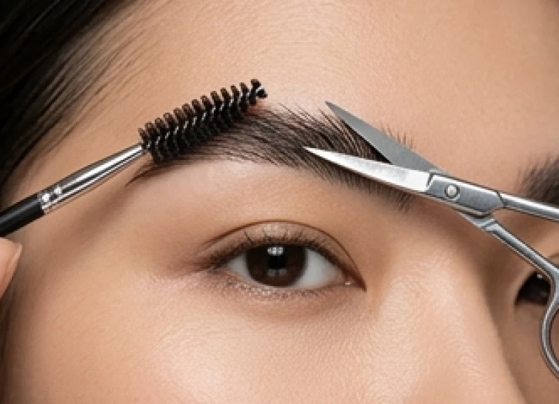 Sử dụng lược và kéo chuyên dụng để tỉa ngắn ngọn của tướng lông mày rậm cho nam