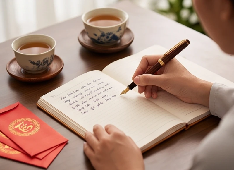 Gia chủ tuổi Hợi chọn người xông đất năm 2027: trọn bộ 5 nạp âm 6 Gia chủ sử dụng sổ tay để tự tính điểm can chi ngũ hành cho khách xông đất năm mới.