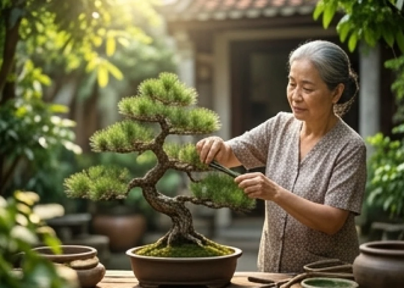 Tử vi tuổi Tân Mão 1951 năm 2027: Chi tiết mâm cúng dâng sao 1 Người cao tuổi thảnh thơi chăm sóc chậu cây bonsai tùng bách tươi tốt trong sân vườn ngập tràn ánh nắng