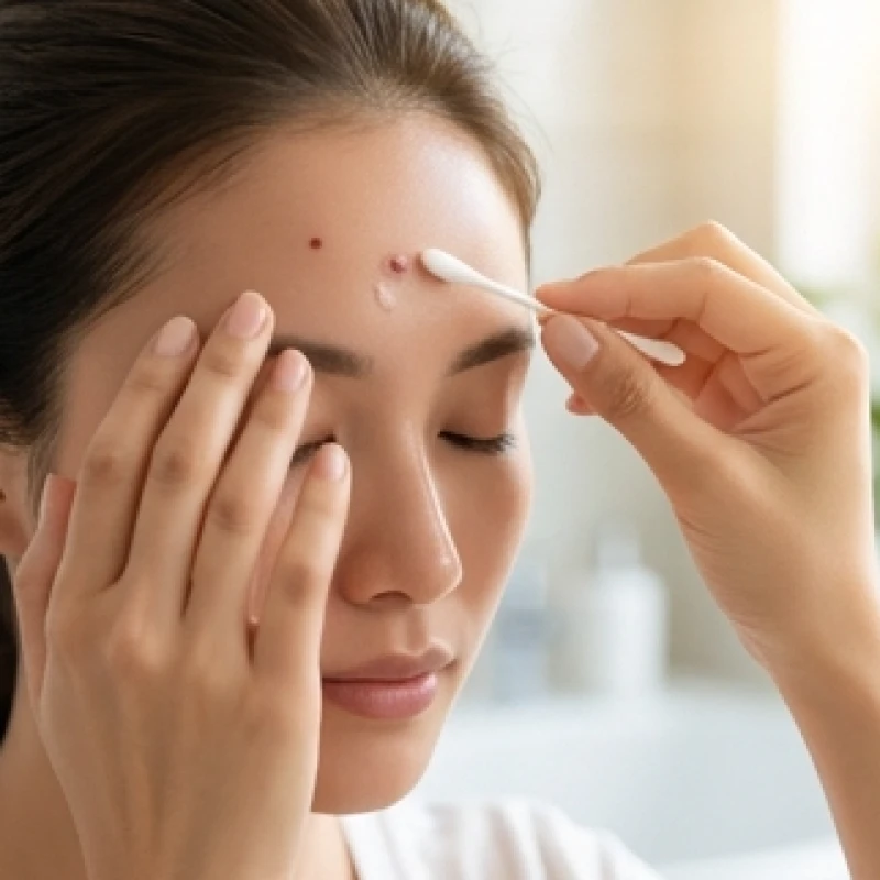 Dùng tăm bông nhẹ nhàng bôi mỡ kháng sinh lên vùng da trán vừa tẩy nốt ruồi để ngăn viêm nhiễm