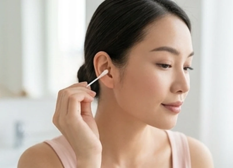 Dùng tăm bông và nước muối sinh lý để vệ sinh vùng da trán vừa thực hiện bắn laser