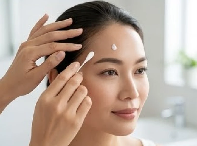 Thoa kem dưỡng phục hồi lên vùng da nốt ruồi bên phải trán vừa được can thiệp