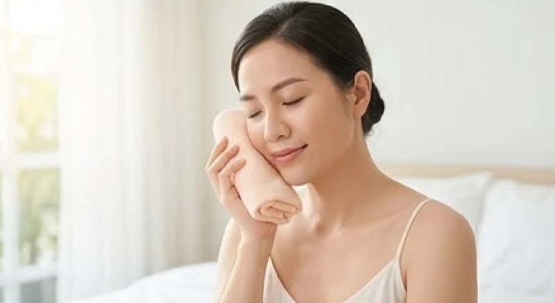 Người phụ nữ chườm ấm vùng mũi nhẹ nhàng trong giai đoạn phục hồi hậu phẫu thuật thẩm mỹ