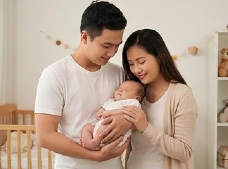 Bố mẹ trẻ tuổi Tân Mùi bế em bé mới sinh ngập tràn tình yêu thương trong không gian ấm áp