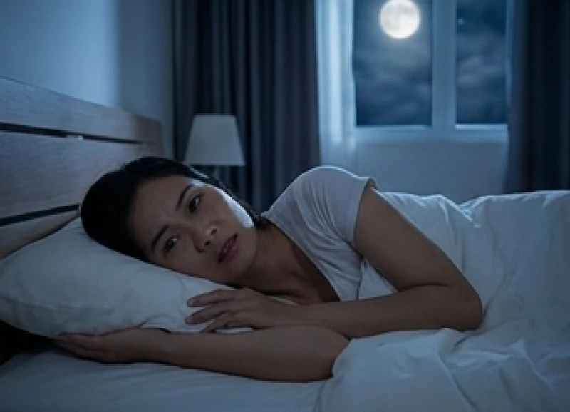 Người phụ nữ trằn trọc khó đi vào giấc ngủ ban đêm do ảnh hưởng tiêu cực của rối loạn nội tiết