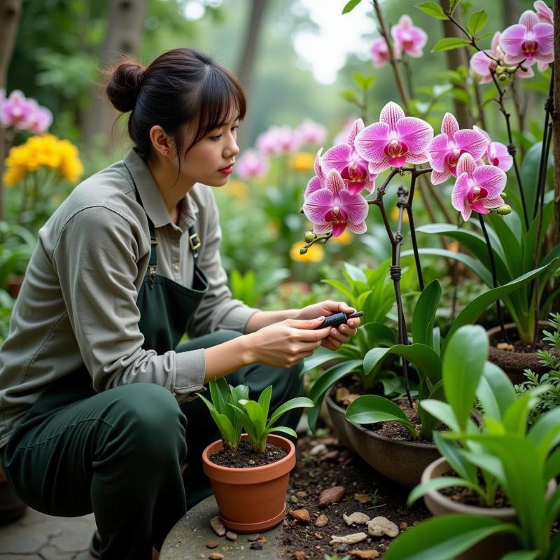 Chăm sóc giàn lan tỉ mỉ