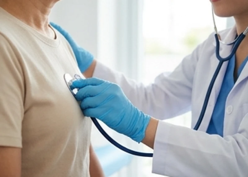 Bệnh nhân đeo ống nghe kiểm tra nhịp tim để theo dõi các dấu hiệu bất thường của hệ tuần hoàn
