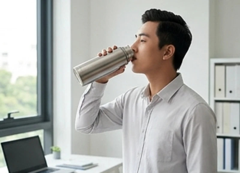 Sức khỏe tuổi Thân: Lịch khám y tế và thực đơn phòng bệnh 6 Thanh niên uống nước ấm bảo vệ đường hô hấp khi làm việc trong môi trường máy lạnh công sở