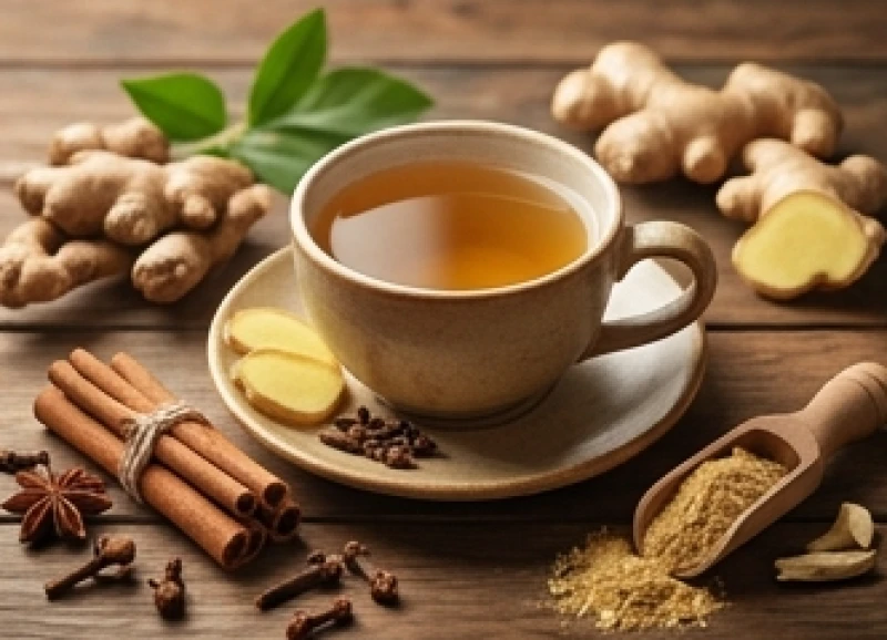 Cốc nước gừng ấm và các thảo dược tự nhiên chăm sóc sức khỏe trong những ngày giao mùa