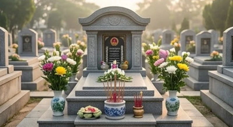 Mơ thấy bố đã mất hiện về: Giải mã điềm báo và nghi thức cúng 3 Khu lăng mộ đá truyền thống được quét dọn sạch sẽ và bày biện hoa tươi trang nghiêm