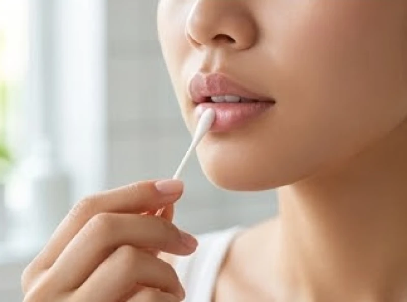 Các bước vệ sinh và thoa kem dưỡng chuyên dụng bằng tăm bông để phục hồi biểu bì vùng miệng an toàn tại nhà