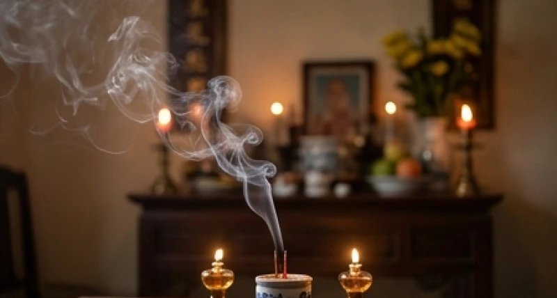 Mơ thấy nói chuyện với bố đã mất: Điềm báo và góc nhìn tâm lý 4 Khói nhang phảng phất bên bàn thờ gia tiên thể hiện lòng hiếu đạo với người đã khuất