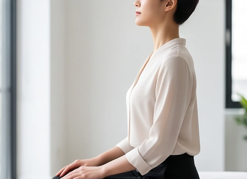 Thực hiện tư thế ngồi thẳng lưng và ngẩng cao đầu để duy trì vóc dáng và trục khí quản