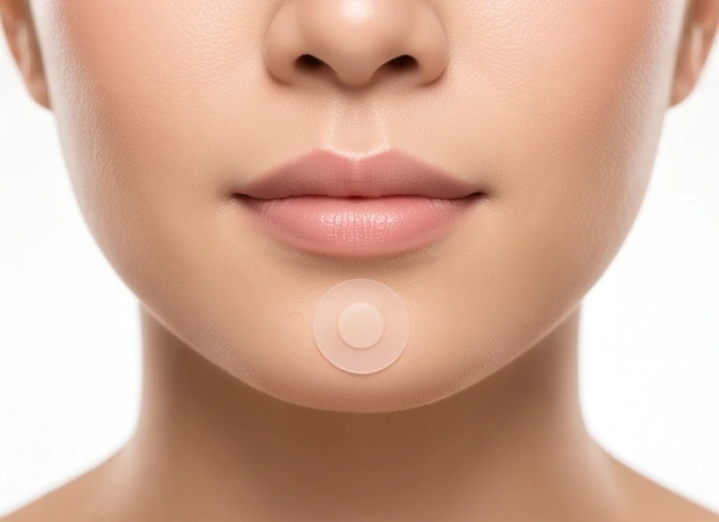 Miếng dán băng hydrocolloid giúp bảo vệ vết thương vùng cằm sau khi tẩy nốt ruồi khỏi vi khuẩn và sự co kéo