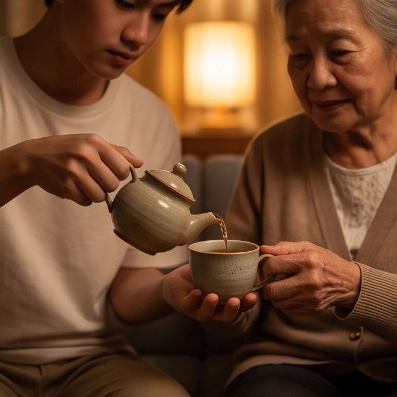 Mơ thấy người thân bị tai nạn: Điềm báo từng đối tượng & số chuẩn 3 Đôi bàn tay người trẻ đang ân cần rót trà cho người lớn tuổi trong không gian ấm cúng