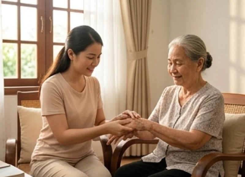 Tử vi trọn đời tuổi Nhâm Ngọ 1942 nữ mạng: Mốc hạn tuổi hạc 1 Con cháu ân cần xoa bóp tay cho cụ bà nhằm duy trì sự lưu thông khí huyết và gắn kết tình cảm