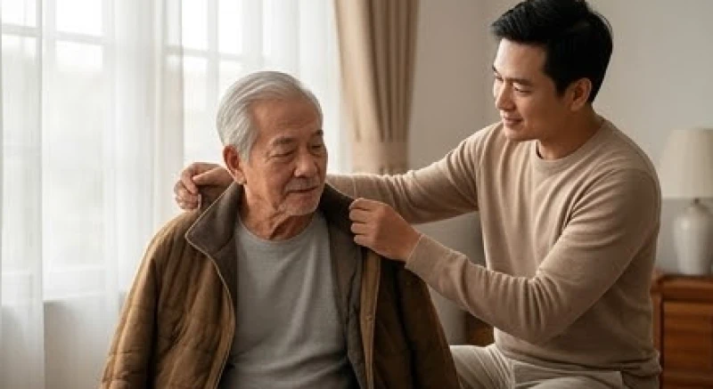 Tử vi tuổi Đinh Hợi 1947 năm 2026: sao hạn và sức khỏe tuổi 80 2 Người con ân cần khoác thêm chiếc áo ấm cho người cha cao tuổi vào buổi sáng sớm để phòng ngừa nhiễm lạnh