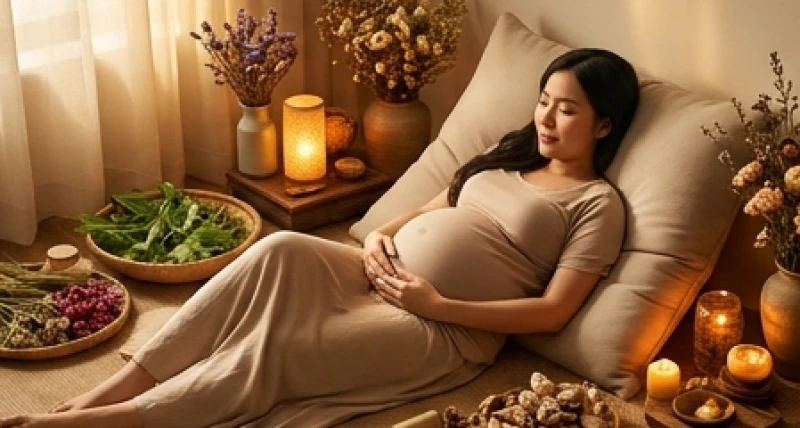 Phụ nữ đang thư giãn với thảo mộc và không gian yên tĩnh để giữ gìn sức khỏe trước các hạn tuổi