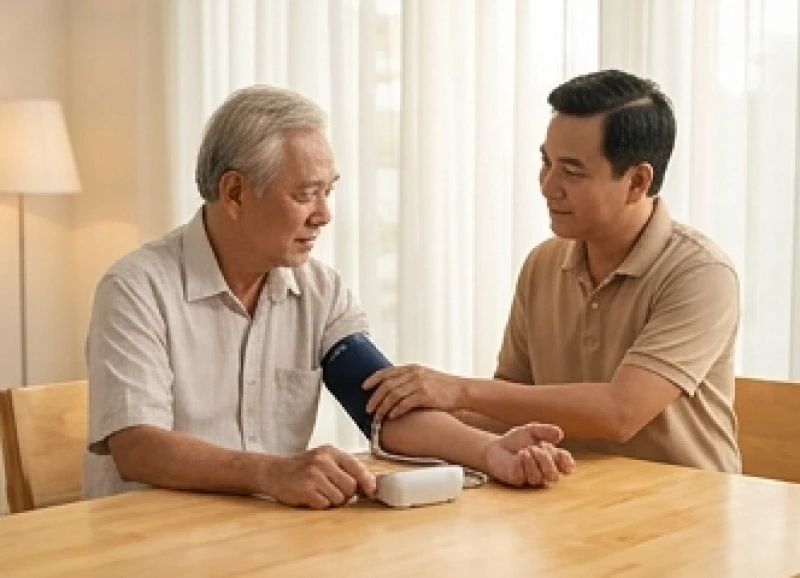 Tử vi tuổi Ất Dậu 1945 năm 2026: Bình giải 82 tuổi và cúng sao 1 Người đàn ông lớn tuổi đang được người thân đo huyết áp cẩn thận tại nhà