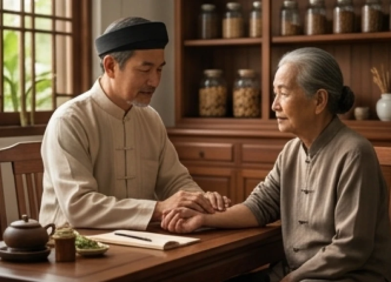 Tử vi tuổi Kỷ Hợi 1959 năm 2026: Lịch 12 tháng và mâm cúng sao 2 Bác sĩ đông y đang bắt mạch kiểm tra sức khỏe cho người cao tuổi trong không gian yên tĩnh