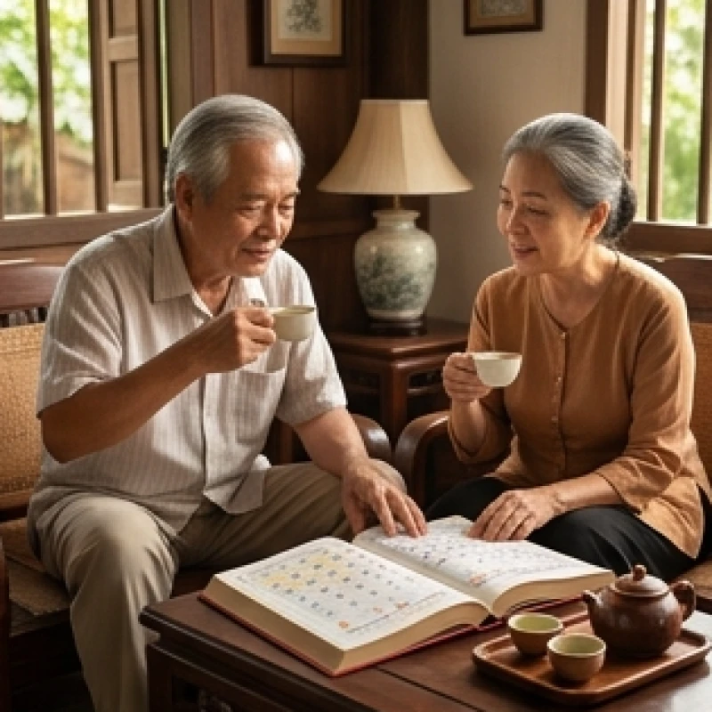 Tử vi tuổi Ất Mùi 1955 năm 2026: Đối chiếu sao hạn và nghi thức 1 Người lớn tuổi tại Việt Nam thảnh thơi uống trà và lên kế hoạch chăm sóc sức khỏe năm mới