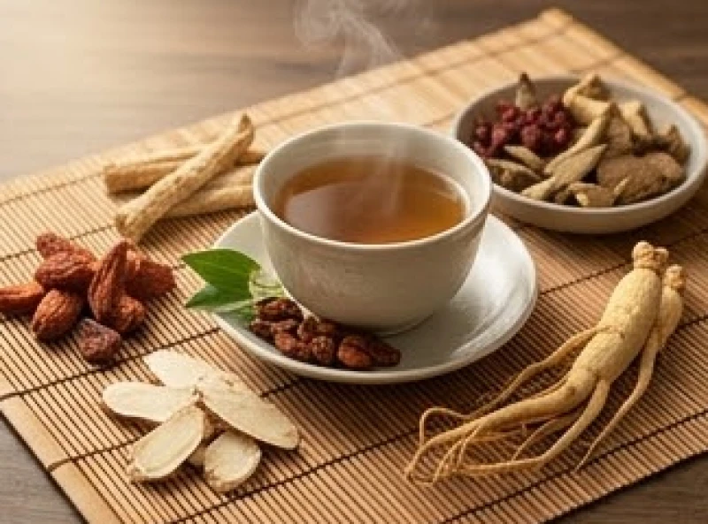 Tách trà thảo mộc kết hợp cùng các vị thuốc đông y giúp an thần và điều hòa huyết áp