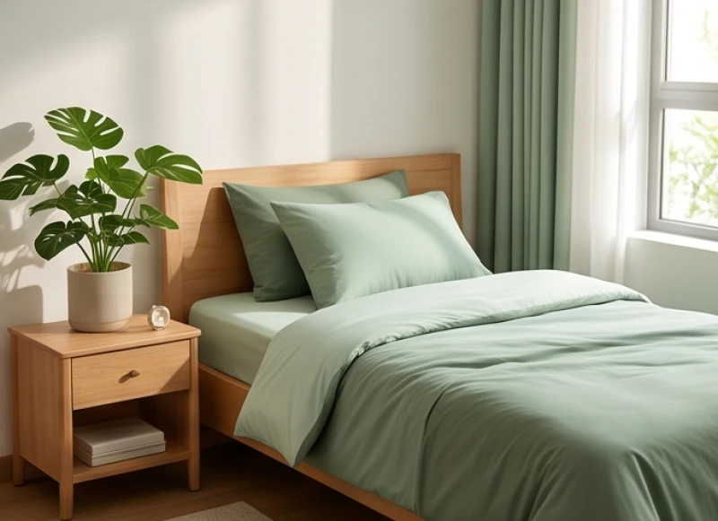 Bộ chăn ga gối đệm màu xanh lá cây mát mắt dành cho phòng ngủ bé mệnh Hỏa