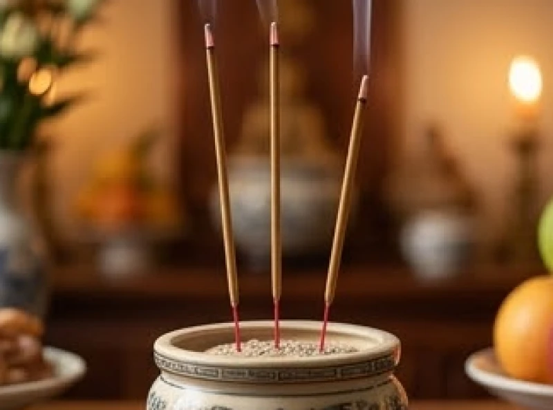 Ba nén nhang thắp cùng lúc nhưng cây bên phải cháy chậm hơn hẳn hai cây còn lại, tạo thế thôi mệnh hương