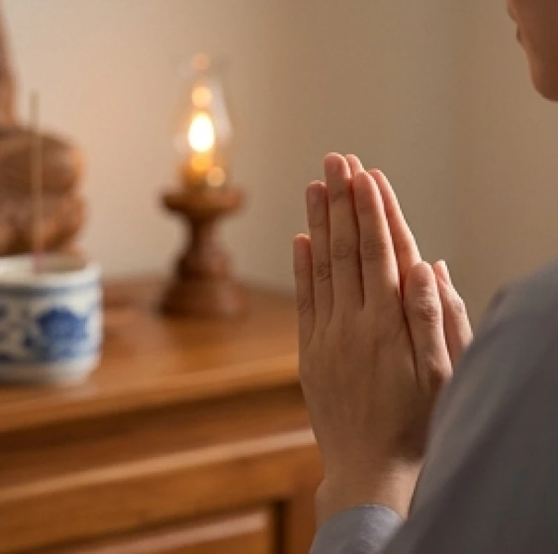 Tư thế chắp tay búp sen ngang ngực thành kính niệm danh hiệu Phật để nhiếp tâm trước khi hành lễ