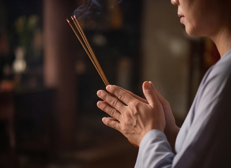 Văn khấn Thành Hoàng làng: Bài cúng chuẩn tại đình và bái vọng 7 Gia chủ chắp tay búp sen ngang ngực và thành tâm nhẩm đọc bài khấn trước án thờ
