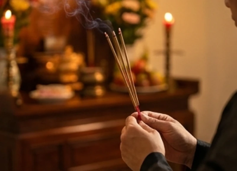 Hai bàn tay chắp lại thành kính trước ngực khi đọc lời thỉnh cầu dâng lên các bậc thần linh và tổ tiên