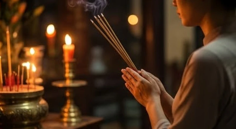 Văn khấn Đền Cô Bé Chí Mìu: Bài xin lộc, lễ tạ chuẩn nghi thức 4 Tín chủ chắp tay trang nghiêm đọc văn khấn Đền Cô Bé Chí Mìu để xin lộc tài