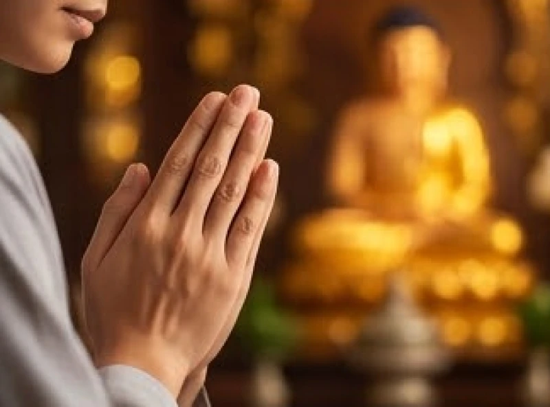 Tín chủ chắp tay nghiêm trang niệm Nam mô A Di Đà Phật trước khi bắt đầu bài khấn chính thức