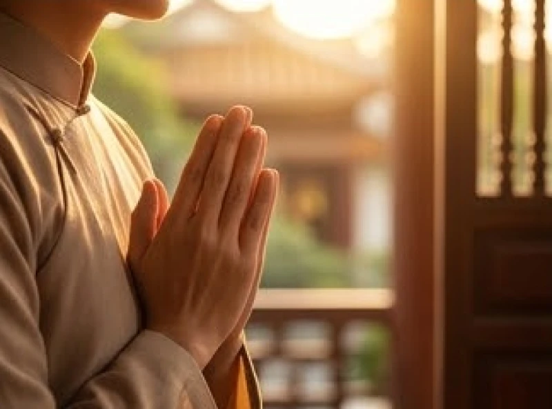 Gia chủ chắp tay ngang ngực nhắm mắt tĩnh tâm vái nhẹ để xin lỗi gia tiên