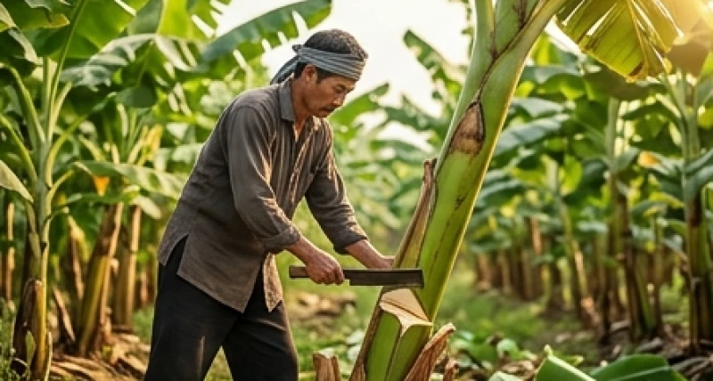 Mơ thấy chuối chín: Giải mã điềm báo, tâm lý và con số may mắn 4 Người nông dân dùng rựa đốn hạ thân cây chuối mẹ sau khi đã thu hoạch trọn vẹn buồng quả chín