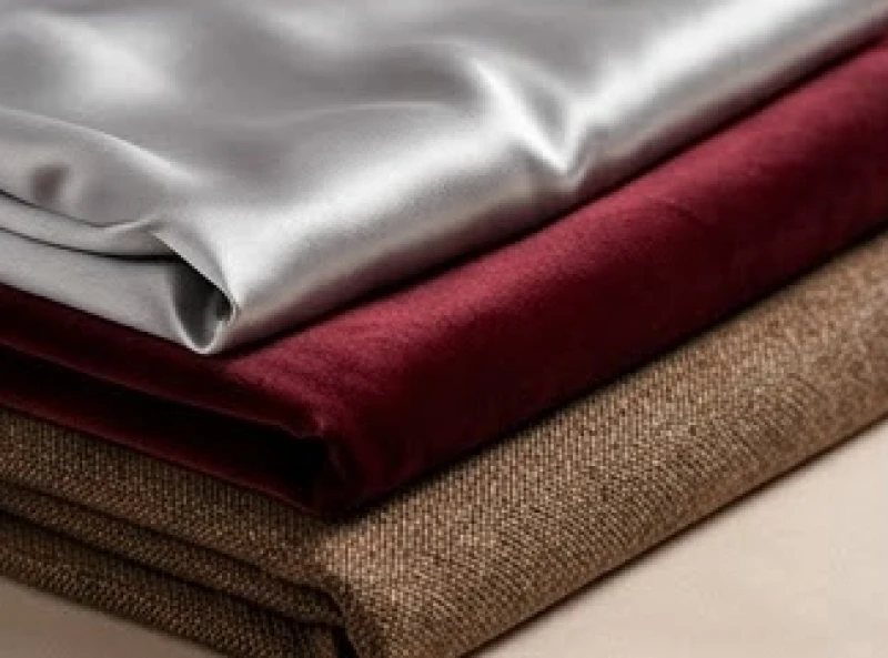 Cận cảnh các xấp vải lụa bóng, nhung tăm và tweed cao cấp dùng trong may mặc