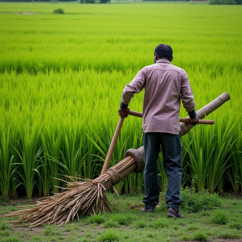 Chặt mía trong vườn